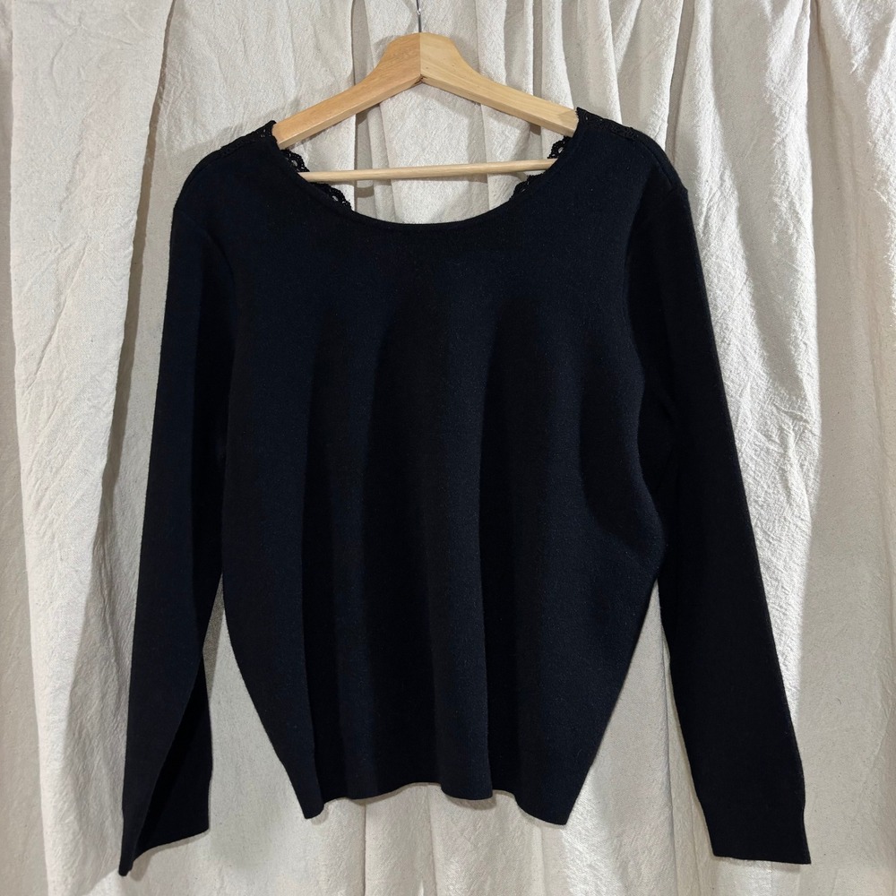 NWT Skies Are Blue Black Lace Back Detail Scoop Neck Sweater Size Large Petite